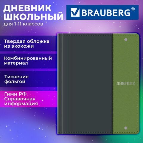 Дневник 1-11 класс 48л, кожзам (твердая) комбинированная, фольга, BRAUBERG, Combi 2, 107643