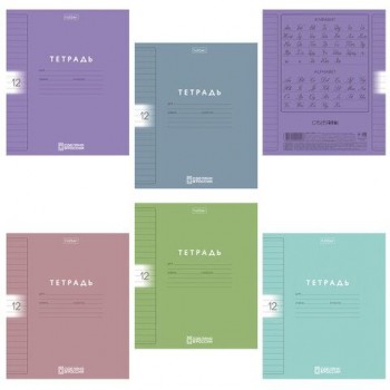Тетрадь обложка пластик, 12л. линия, HATBER 60 шт., Color Set (микс в спайке), 092026, 12Т5В2пл