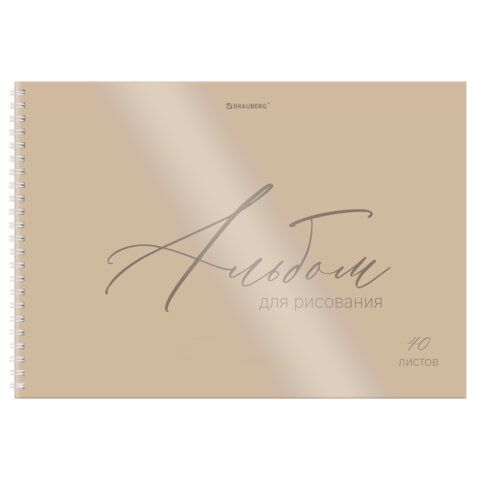 Альбом для рисования, пластиковая обложка, А4 40л., гребень, BRAUBERG, 210х297мм, ОДНОТОННЫЕ (4 вида), 107681
