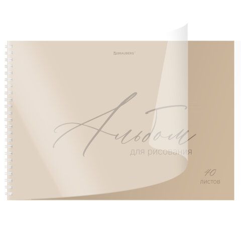 Альбом для рисования, пластиковая обложка, А4 40л., гребень, BRAUBERG, 210х297мм, ОДНОТОННЫЕ (4 вида), 107681