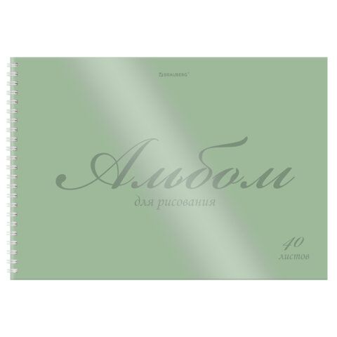 Альбом для рисования, пластиковая обложка, А4 40л., гребень, BRAUBERG, 210х297мм, ОДНОТОННЫЕ (4 вида), 107681