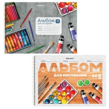 Альбомы д/рис. ДЭК, А4, 40 л., КОМПЛЕКТ 2 шт., гребень, обложка картон, BRAUBERG, 200х290 мм, "Классика", 107740