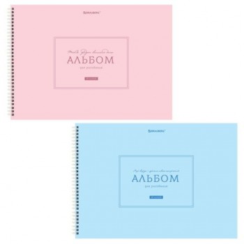 Альбомы д/рис. ДЭК, А4, 40 л., КОМПЛЕКТ 2 шт., гребень, рельефный картон, BRAUBERG, 200х290 мм, "Однотонные", 107745