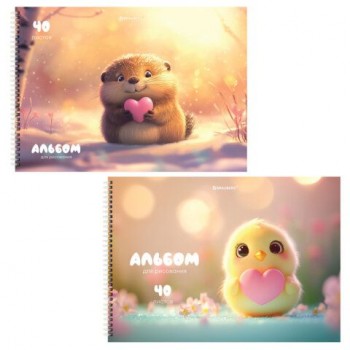 Альбомы для рисования ДЭК, А4, 40 л., КОМПЛЕКТ 2 шт., гребень, выборочный лак, BRAUBERG, 200х290мм, "Сердечки", 107748