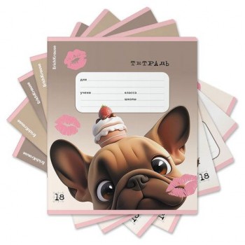 Тетрадь 18л. ErichKrause клетка, выборочный УФ-лак, Frenchie (микс в спайке),64834