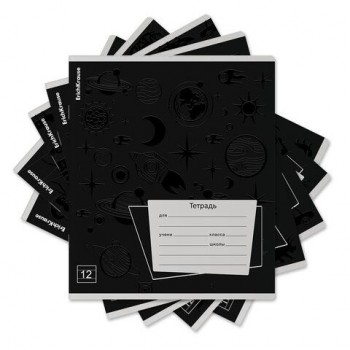 Тетрадь 12л. ErichKrause линия, выборочный УФ-лак, Black Pattern (микс в спайке), 605, 60535
