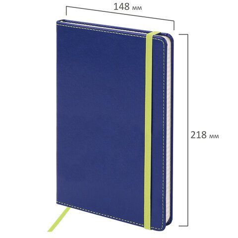 Блокнот А5 (148x218 мм), BRAUBERG &quot;Office&quot;, под кожу, 80 л., резинка, клетка, синий, 111028