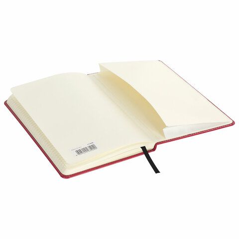 Блокнот А5 (148x218 мм), BRAUBERG &quot;Office&quot;, под кожу, 80 л., резинка, клетка, красный, 111030
