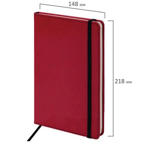 Блокнот А5 (148x218 мм), BRAUBERG &quot;Office&quot;, под кожу, 80 л., резинка, клетка, красный, 111030