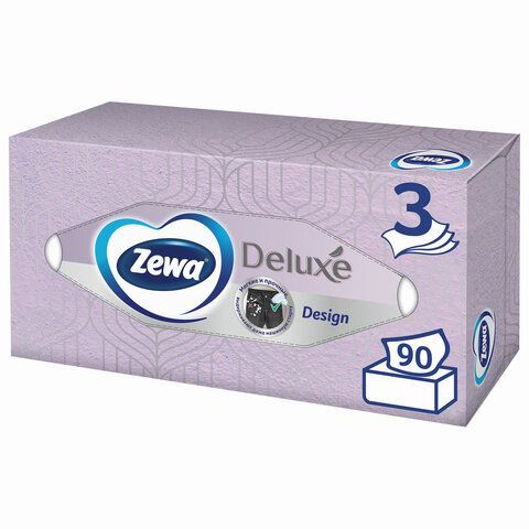 Салфетки косметические 90 штук в картонном боксе, 3-слойные, ZEWA Deluxe Design, 28420