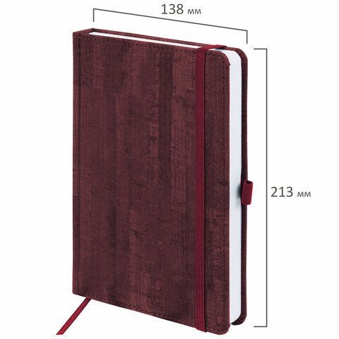 Ежедневник недатированный А5 (138x213 мм) BRAUBERG &quot;Wood&quot;, кожзам, резинка, 136 л., бордовый, 111675