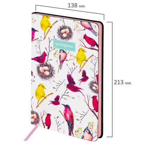 Ежедневник недатированный А5 (138х213 мм), BRAUBERG VISTA, под кожу, гибкий, 136 л., &quot;Birds&quot;, 112021