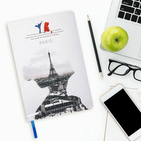 Блокнот А5 (143x210 мм), BRAUBERG VISTA &quot;Paris&quot;, под кожу, твердый, 80 л., 112069