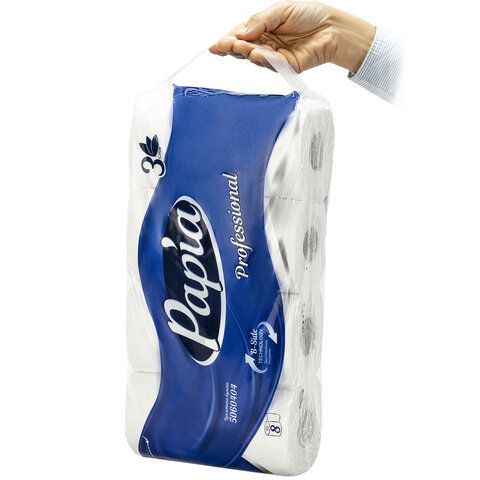Бумага туалетная, спайка 8 шт., 3-слойная (8х17 м) Papia Professional, белая, 5060404