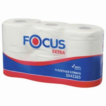 Бумага туалетная, спайка 6 шт., 2-слойная (6х48 м) Focus Extra, белая, 5042265, 5042265/5067596