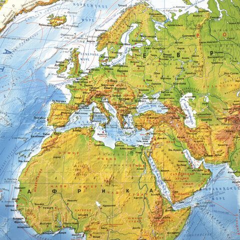 Карта мира физическая 101х66 см, 1:29М, с ламинацией, интерактивная, в тубусе, BRAUBERG, 112378