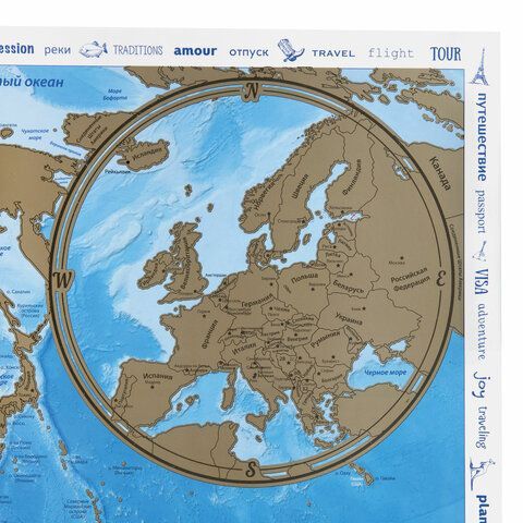 Политическая скретч-карта мира &quot;Путешествия&quot; 86х60 см, 1:37,5М, в тубусе, BRAUBERG, 112391