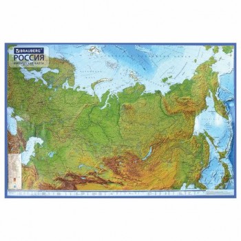 Карта России физическая 116х80 см, 1:7,5М, с ламинацией, интерактивная, европодвес, BRAUBERG, 112393