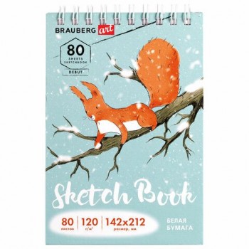 Скетчбук, белая бумага 120 г/м2 142х212 мм, 80 л., гребень, твердая обложка, BRAUBERG ART 4 шт. DEBUT, 112989