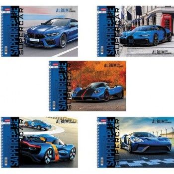Альбом для рисования А4 32 л., спираль, обложка картон, HATBER 5 шт., 205х290 мм, "Supercar" (5 в спайке), 32А4Всп