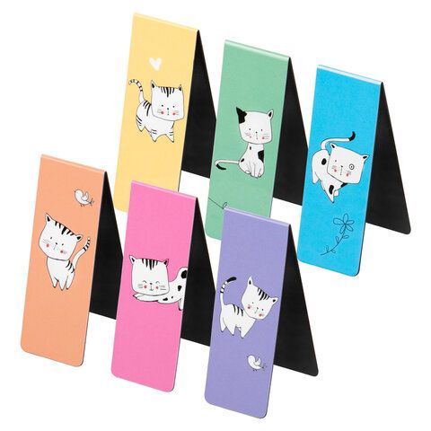 Закладки для книг МАГНИТНЫЕ, &quot;CATS&quot;, набор 6 шт., 60x20 мм, BRAUBERG, 113159