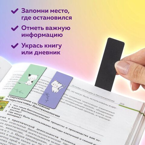 Закладки для книг МАГНИТНЫЕ, &quot;CATS&quot;, набор 6 шт., 60x20 мм, BRAUBERG, 113159