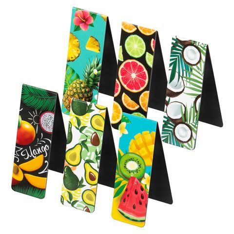 Закладки для книг МАГНИТНЫЕ, &quot;FRUITS&quot;, набор 6 шт., 60x20 мм, BRAUBERG, 113160