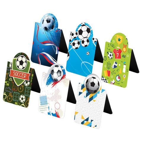 Закладки для книг МАГНИТНЫЕ c высечкой, "FOOTBALL", набор 6 шт., 35х25 мм, BRAUBERG, 113161
