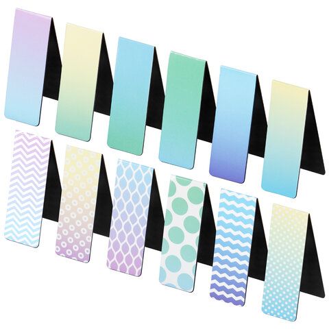 Закладки для книг МАГНИТНЫЕ, &quot;GRADIENT&quot;, набор 12 шт., 60x20 мм, BRAUBERG, 113170