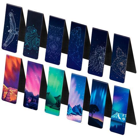 Закладки для книг МАГНИТНЫЕ, &quot;GALAXY&quot;, набор 12 шт., 60x20 мм, BRAUBERG, 113171