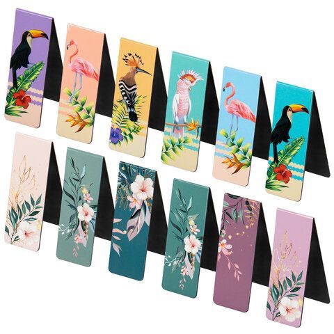 Закладки для книг МАГНИТНЫЕ, &quot;TROPICS&quot;, набор 12 шт., 60x20 мм, BRAUBERG, 113172