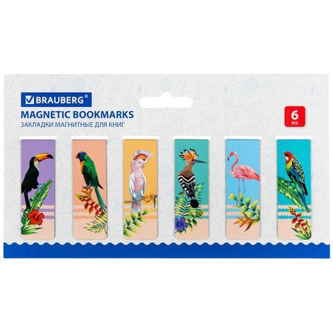 Закладки для книг МАГНИТНЫЕ, &quot;TROPICS&quot;, набор 12 шт., 60x20 мм, BRAUBERG, 113172