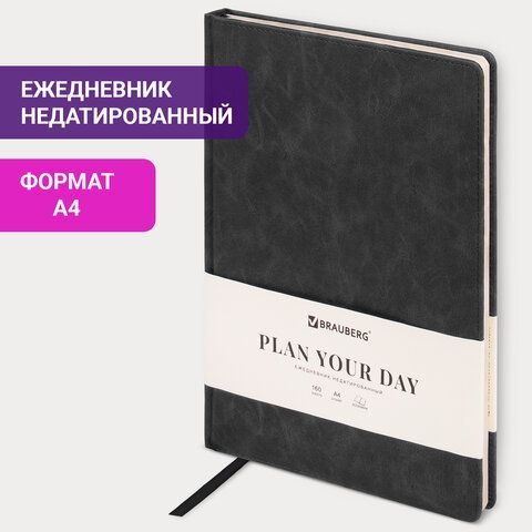 Ежедневник недатированный БОЛЬШОЙ ФОРМАТ 210х297 мм А4, BRAUBERG &quot;Status&quot;, 160л, черный, 113360
