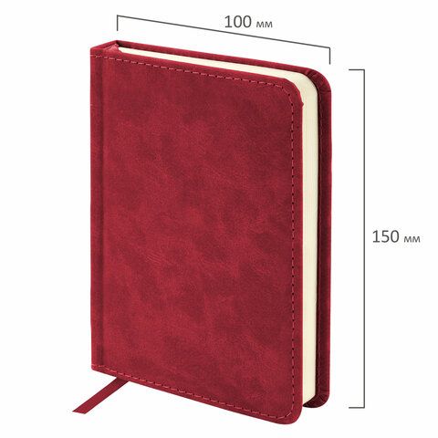 Ежедневник недатированный МАЛЫЙ 100х150 мм А6 BRAUBERG &quot;Status&quot;, под кожу, 160 л., красный, 113367