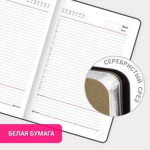 Ежедневник недатированный А5 138х213 мм BRAUBERG &quot;Metallic&quot;, под кожу, 136 л., гибкий, бежевый, 113378
