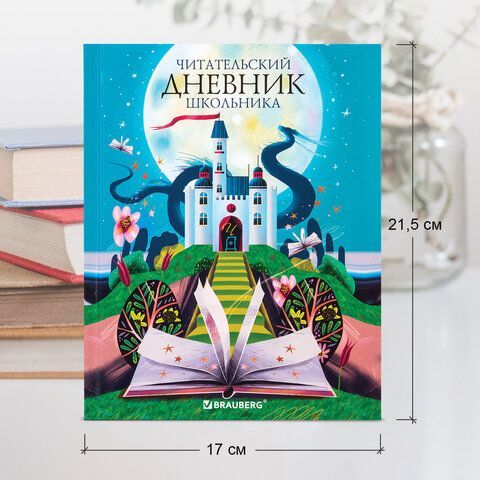 Дневник читательский А5 40 л., твердый, глянцевая ламинация, цветной блок, BRAUBERG, &quot;Замок&quot;, 113449