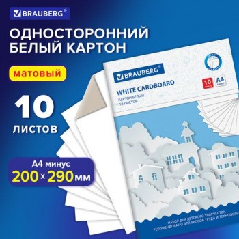 Картон белый А4 немелованный, 10 листов, в папке, BRAUBERG 4 шт., 200х290 мм, "Домики", 113564