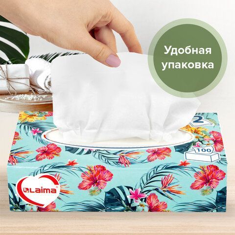 Салфетки косметические 100 шт. в картонном боксе 2-слойные, LAIMA 3 шт. &quot;Everyday&quot;, 20х20 см, 113588