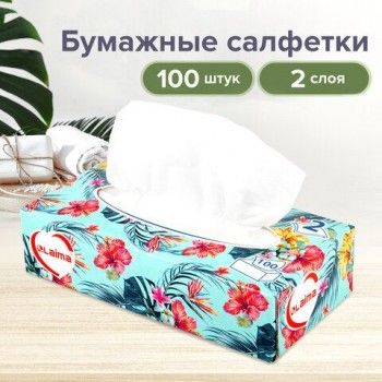Салфетки косметические 100 шт. в картонном боксе 2-слойные, LAIMA 3 шт. "Everyday", 20х20 см, 113588