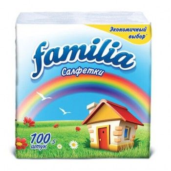 Салфетки бумажные 100 шт., 24x23 см, FAMILIA 6 шт., белые, 100% целлюлоза, 5039302, 5080553
