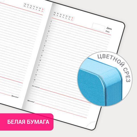 Ежедневник недатированный А5 138х213 мм, BRAUBERG GRADE, под кожу, 136 л., розовый-небесный, 114461