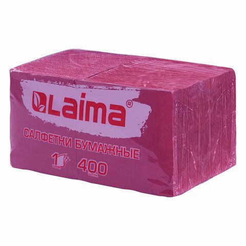 Салфетки бумажные 400 шт., 24х24 см, &quot;Big Pack&quot;, бордовые, 100% целлюлоза, LAIMA, 114725