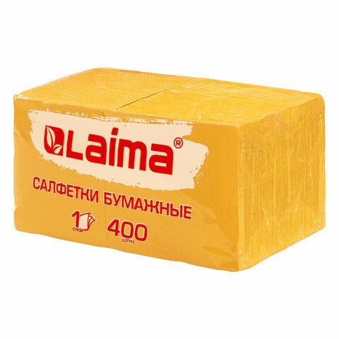 Салфетки бумажные 400 шт., 24х24 см, &quot;Big Pack&quot;, жёлтые, 100% целлюлоза, LAIMA, 114726