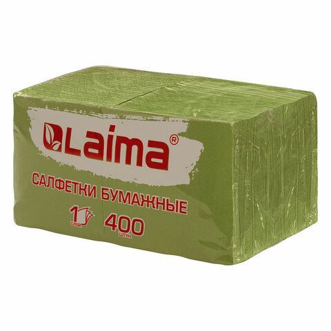 Салфетки бумажные 400 шт., 24х24 см, &quot;Big Pack&quot;, зелёные, 100% целлюлоза, LAIMA, 114728