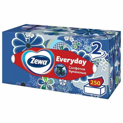 Салфетки косметические 2-слойные в картонном коробе, 250 штук, ZEWA Everyday, 8679