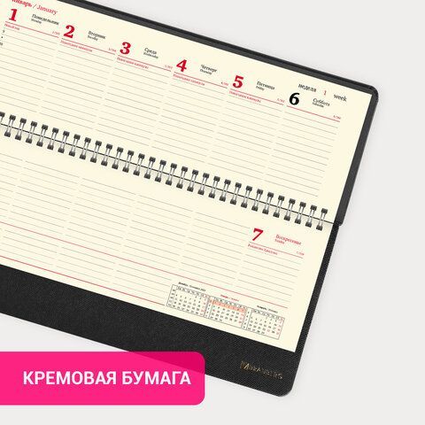 Планинг датированный 2024 305х140 мм BRAUBERG &quot;Iguana&quot;, под кожу, черный, 114808