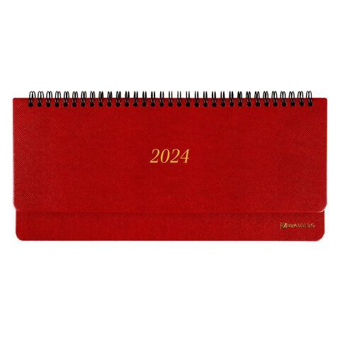 Планинг датированный 2024 305х140 мм, BRAUBERG &quot;Iguana&quot;, под кожу, красный, 114809