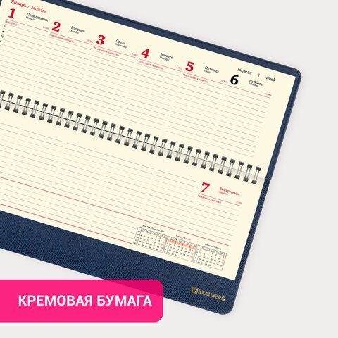 Планинг датированный 2024 305х140 мм, BRAUBERG &quot;Iguana&quot;, под кожу, синий, 114810