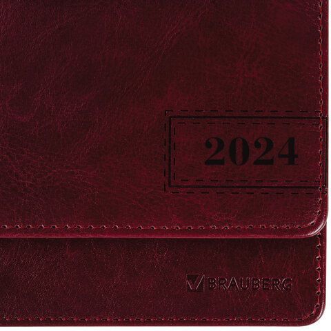 Планинг датированный 2024 305х140 мм, BRAUBERG &quot;Imperial&quot;, под кожу, бордо, 114811