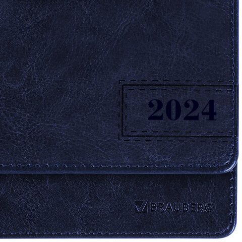 Планинг датированный 2024 305х140 мм BRAUBERG &quot;Imperial&quot;, под кожу, синий, 114812